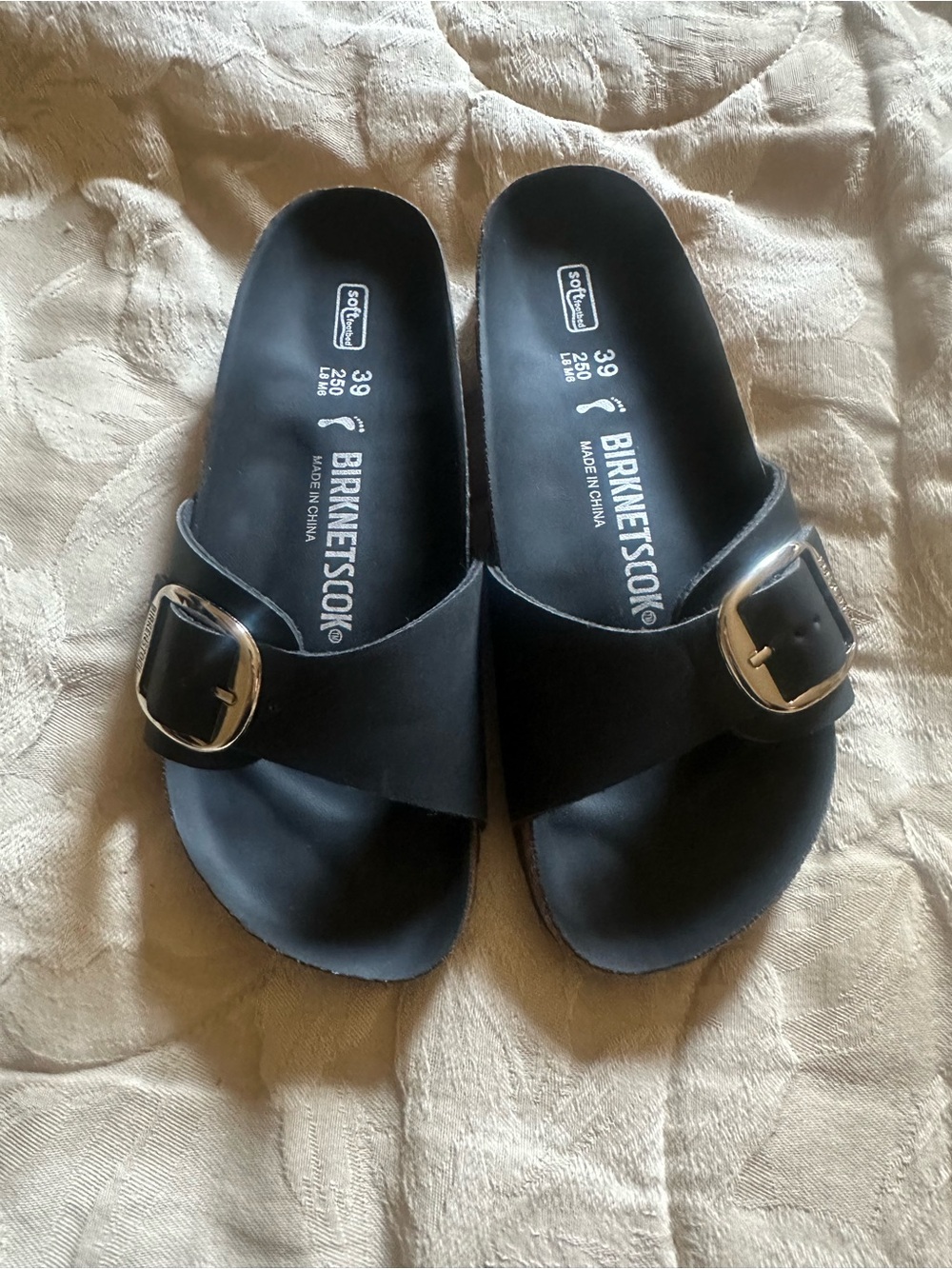 Birkenstock Black Single Buckle Slide Sandals
